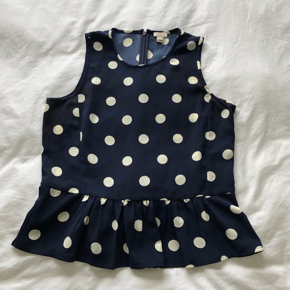 J.Crew Factory Navy Polka Dot Blouse Size 8